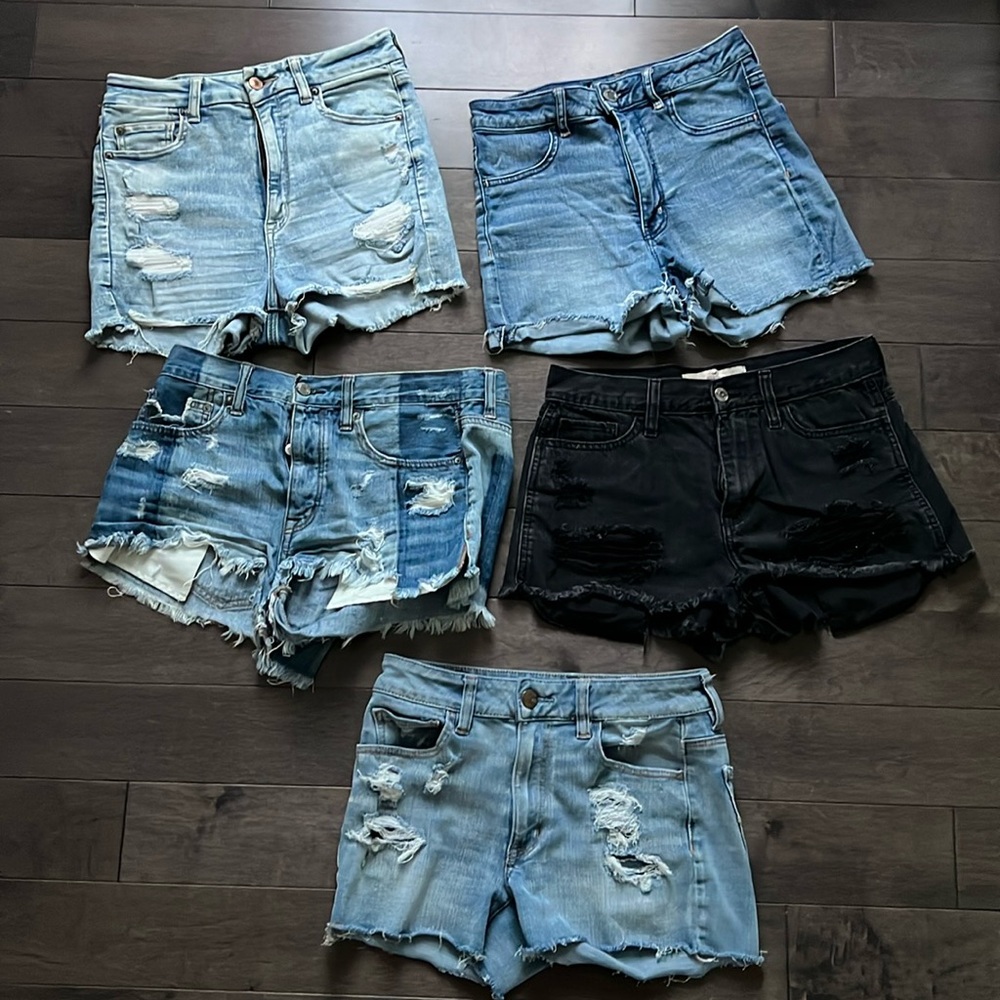 American Eagle Hollister Huge Jean Shorts lot 5 pairs denim stretch size 6